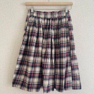 A.g.plus Check Pattern Flare Skirt Elastic Waist Cotton Midi Length
